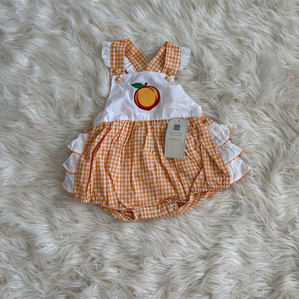 Little Cactus Baby‎ Girl's Orange Gingham Romper 2T
